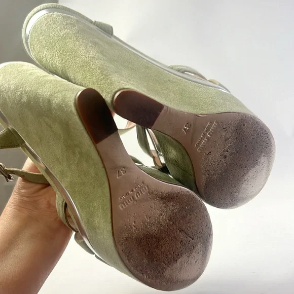 Miu Miu platform wedges in mint green suede